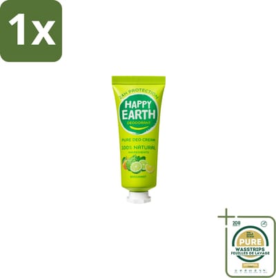 1 x Happy Earth – Deodorant Cream – 100% Natuurlijk Bergamot – 40 ml- 100% Natuurlijk Deodorant - Bergamot Deodorant - Natuurlijke Deodorant Crème - Aluminiumvrij Deodorant - Vegan Deodorant