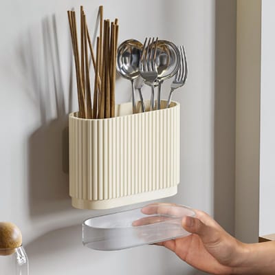 Allecto - Keukengereihouder - Bestekorganisator - Lichtgewicht en Stevig - Beige - Eetstokjes Houder - Perfect voor Keuken - Praktische Organisator