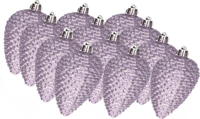 Decoris Kersthangers dennenappels - 12x - lila paars - glitter - 8 cm - kunststof - kerstversiering