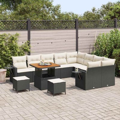 vidaXL - Tuinbank - Set - 12 - st - 11-Aantal - zitplaatsen - Zwart - en - Crème