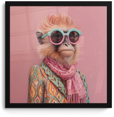 Poster in lijst - Fotolijst 40x40 cm - Posters - Sjaal - Aap - Zonnebril - Jasje - Posterlijst zwart - Decoratie - Wanddecoratie woonkamer - Muurdecoratie slaapkamer