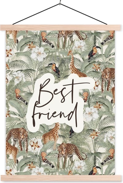 Posterhanger incl. Poster 87x120 cm - Schoolplaat - Quotes - BFF - Best friend - Spreuken - Textielposter - Blanke latten