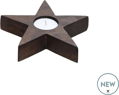Waxinehouder Ellicot | Ster | Kerstster | Walnoothout | Ø15 x H3 cm