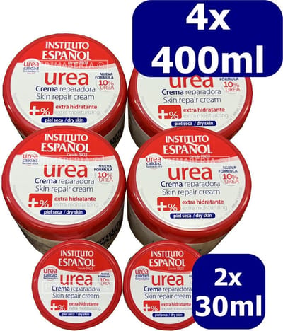 4-PACK Instituto Espanol Urea Bodycrème 400ml INCLUSIEF 2 x 30ml travelsize