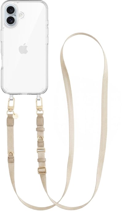 xoxo Wildhearts siliconen hoesje - Geschikt voor iPhone 17 hoesje - Lanyard Strap (Beige) - Transparant telefoonhoesje - Hoesje met koord - stevig telefoonkoord - lang koord - Beige