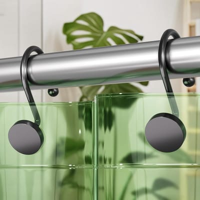 12 Stuks Metalen Ronde Douchestang Haakjes, Moderne Decoratieve Zwarte Ringen, Roestvrij en Stabiel, Voor Makkelijk Glijden van Douchestof en Voering