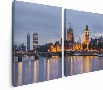 Artaza Canvas Schilderij Tweeluik London Big Ben en Westminster Brug - 120x80 - Foto Op Canvas - Canvas Print