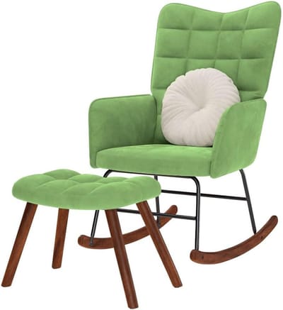Schommelstoel met kruk - Relaxfauteuil - Ontspannen lezen - Zacht fluweel - 61 x 78 x 98 cm - Lichtgroen