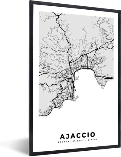 Fotolijst incl. Poster - Frankrijk - Plattegrond - Kaart - Ajaccio - Stadskaart - 40x60 cm - Posterlijst