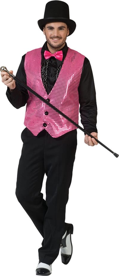 Verkleedpak disco glitter vest Vest Charleston Fuchsia 56-58 - Carnavalskleding