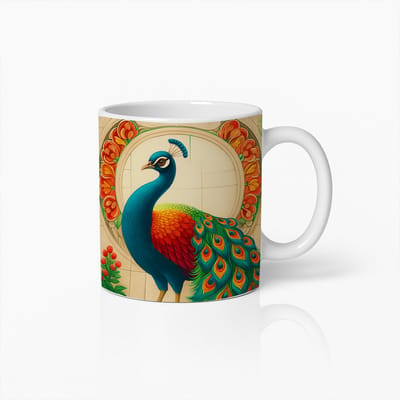 Elegante Pauw Kunst Keramische Mok – Kleurrijk Vogeldesign Koffiebeker