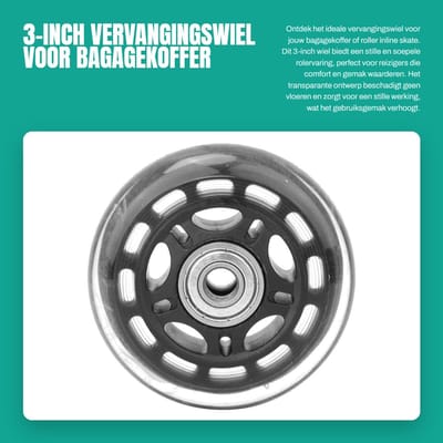 Dailygoods- Vervangingswiel 3-inch - Transparant Mute-wiel - Slijtvast PU-materiaal - ABEC-3 Lager - Geschikt voor bagagekoffer/roller - Perfecte vervanging voor defecte wielen