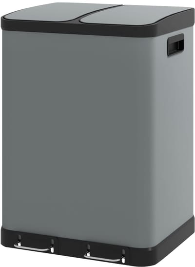 Prullenbak Afvalscheiding - Pedaalemmer - 2 Vakken - 2 x 30 liter - Vingerafdrukbestendig - Softclose - Uitneembaar - Vuilnisbak voor Huishouden en Kantoor - Grijs