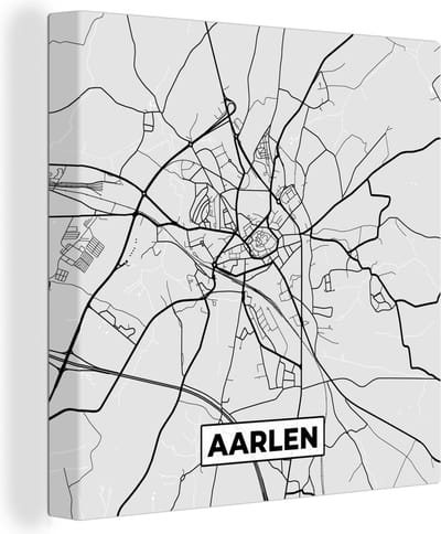 Canvas Schilderij Stadskaart – Plattegrond – België – Zwart Wit – Aarlen – Kaart - 20x20 cm - Wanddecoratie