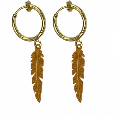 Klem oorbellen -oranje- veer-geen gaatje-Charme Bijoux