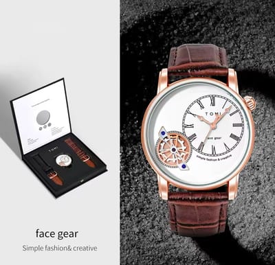 Tomi Luxe Horloge Rose&Wit | Waterafstotend | Luxe Cadeau Giftbox | Zakelijke Horloge | 2 Horloge Band | Leren Band | Tourbillon | Romeinse Cijfers