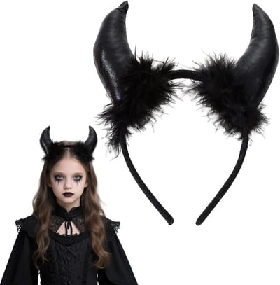 Zwarte Hoornenkopband voor Halloween met Nepbont - Duivels Kostuum Accessoire voor Feestjes en Verkleedpartijen