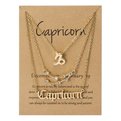 Bixorp Stars Set van 3 Steenbok / Capricorn Kettingen - Goudkleurige Ketting op Cadeau Kaartje - Sterrenbeeld / Zodiac Sieraden Set