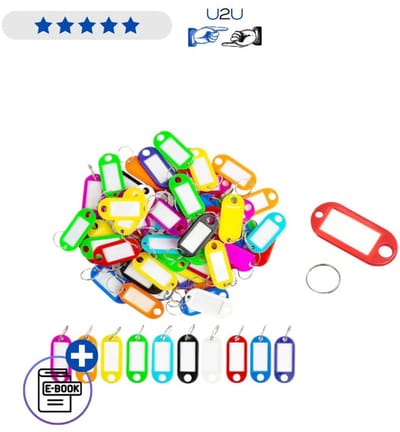 Sleutellabels Set 100 Stuks Mix Kleuren Met Metalen Ring Sleutelhangers Labels Met Ebook