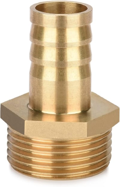 Slangtuit messing, messing slangaansluiting stekker adapter 1 inch AG x 3/4 inch tuit (19 mm) 1 stuk