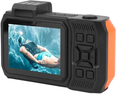 Dailygoody - 65MP 4K Onderwatercamera - Robuust en Waterdicht - Dubbel Scherm - Oranje - 10X Zoom - Ideaal voor Snorkelen - Perfect voor Avonturi