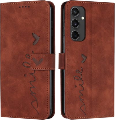 Coverup Hoesje - Geschikt voor Samsung Galaxy S24 FE Hoesje - Coverup Smile Book Case - Bruin