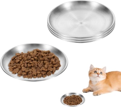 Set van 4 platte kattenvoeders, roestvrijstalen kattenkommen, antislip en eenvoudig schoon te maken
