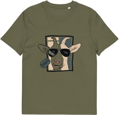 T Shirt Geit met Zonnebril Print en Tekst - Vrolijk Komisch Shirt Dames Heren - Dierenprint - Khaki Groen - S