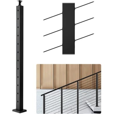 VEVOR kabelleuningpaal, 106,7x3x5cm trapleuningpaal met voorgeboorde gaten onder een hoek van 30°, leuningpaal gemaakt van roestvrij staal SUS304, 1 stuk, zwart, 1JZLGZXHS106VRA3X001V0