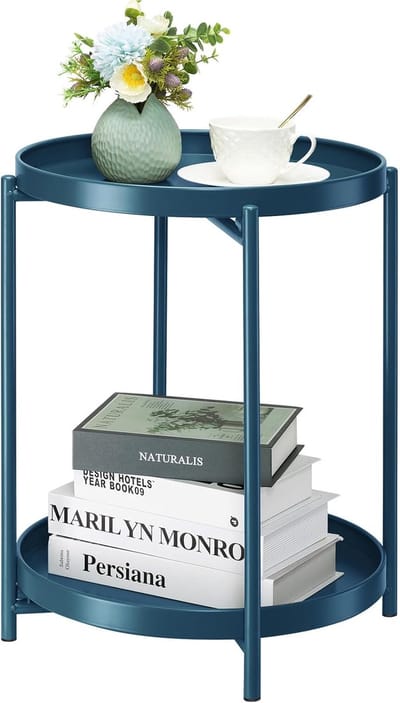 Moderne ronde bijzettafel met 2 niveaus voor buiten - marineblauw