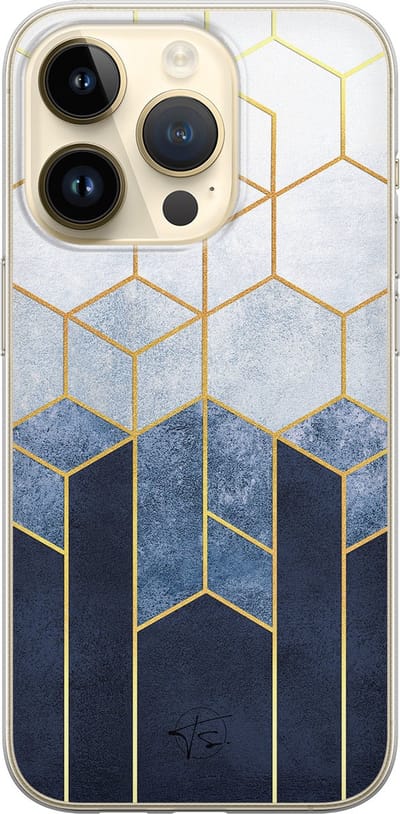 Hoesje geschikt voor iPhone 14 Pro - Geometrisch fade art - Soft Case - TPU - Print - Blauw - Mooie Telefoonhoesjes