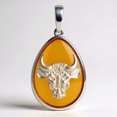 Cavill - 925 Sterling Zilveren Hanger met 3,25 ct Baltische Barnsteen - Handgemaakt Druppel - Stier Sterrenbeeld - Elegant & Uniek
