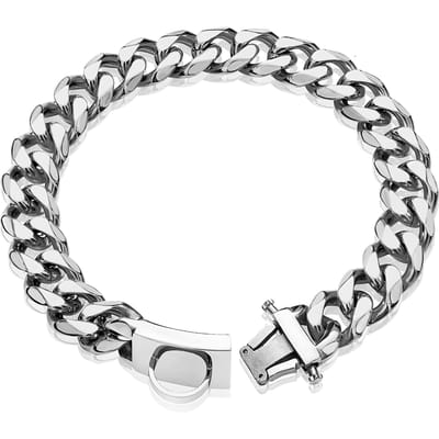Gouden Hondenhalsband Roestvrij Staal Cubaanse Schakelketting met Bot ID-Tag, Luxe Huisdierketting, Gebruik voor Kleine Middelgrote Grote Honden 14IN(35CM)