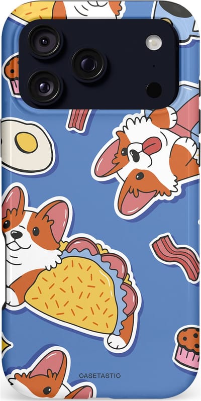 Casetastic hoesje geschikt voor Apple iPhone 17 Pro Max - MagSafe - Dubbellaagse bescherming - Corgi en Snacks - Fashion Case - Lavendel Lichtgrijs Terracotta Taupe
