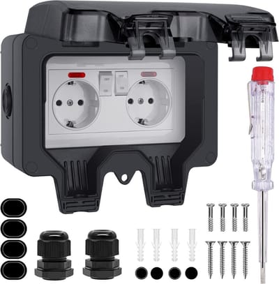 White-Label Buitenstopcontact - Buitenstopcontacten Waterdicht - Tuincontactdoos - Dubbel - Zwart