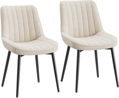 COLAMY Fluwelen eetkamerstoelen, set van 2, stoelen voor eetkamer met metalen poten en dik zitkussen, gestoffeerde keukenstoel met antislipzolen, beige