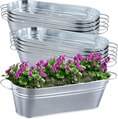 Dailygoods- Bloempotten 10 Stuks - Gegalvaniseerde Plantenbakken - Metalen Bloembakken - Handvatten - Zilver - 28x10x9,8 cm