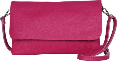 AmbraModa GLX11 - Crossbodytas, Clutch, telefoontas van echt leer met afneembaar en verstelbare schouderriem, passend voor mobiele telefoons en tablets tot 7 inch. Fuchsia