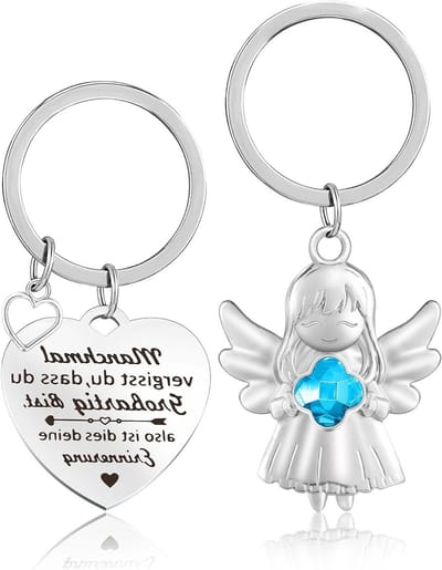 Moeder Sleutelhanger met Geluksengel en Klavertje Vier - Perfect Cadeau voor Familie en Vrienden, Metaal, Blauw, Gelukssymbool