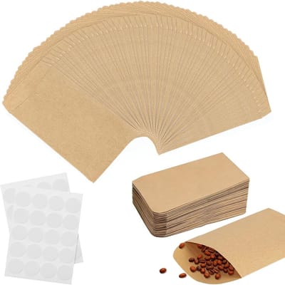 100 Stuks Mini Papieren Zaadzakjes met 144 Stickers voor Gastgeschenken, Snoepjes en Kerstkaarten (8 x 14 cm)