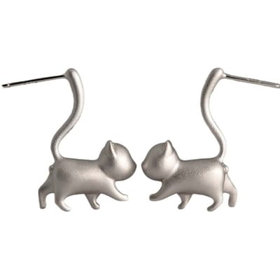 Romantische Leuke Kat Voor Vrouwen Modieus Design Uniek Grappig Eenvoudig Knopoorbellen Sieraden Feest Cadeau zilver