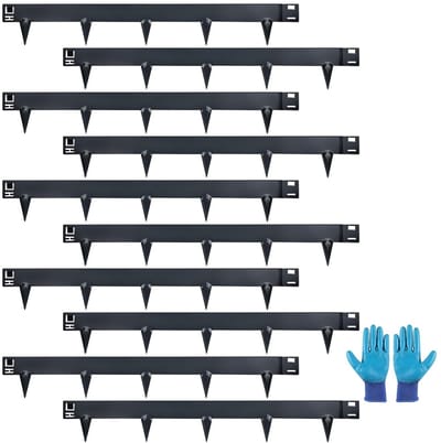 Dailygoods - LALAGO Rand, cortenstaal, metaal, 10 m, gazonrand, flexibel, in hoogte van 15 cm, eenvoudig op de rand hameren, 10 stuks x 1 m, tuinrand + 1 paar montagehandschoenen (antraciet)