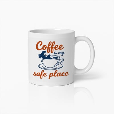 Koffieliefhebber Mok – "Koffie is Mijn Veilige Plek" – Perfect Cadeau voor Koffie Fans
