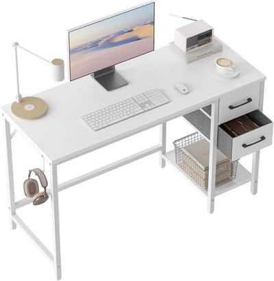 Modern Bureau met 2 Lades en Kabelgoot - 100 x 50 cm Omkeerbaar Desk voor Studeerkamer, Slaapkamer en Woonkamer
