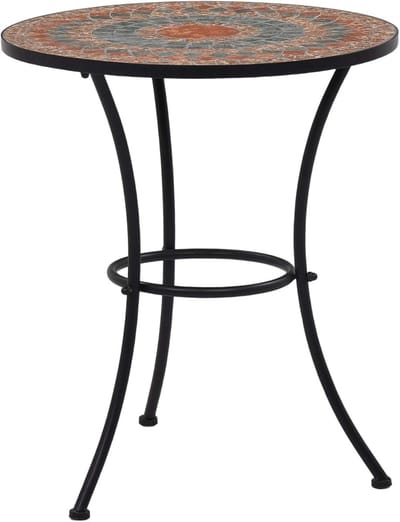Mozaïek Bistrotafel - Tuin Cafetafel - Buiten Zitten - Weerbestendig Keramiek - 60 cm Diameter - Oranje Grijs