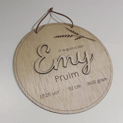 Geboortebord type Emy - Muurdecoratie kinderkamer - Kraamcadeau - cadeau babykamer