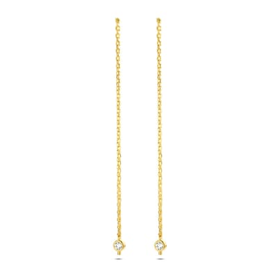 14 Karaat Geelgouden Doortrekoorbellen met Zirkonia | 9,5 cm | Luxe Cadeauverpakking |Sieradendoosje