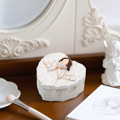 Aandenken Doos - Sieraden Opberger - Decoratie & Cadeau - Handgeschilderd Design - 8.9x8.9x5.1 cm - Beige