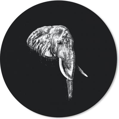 Muismat rond 20x20 cm - Mousepad Olifant - Tanden - Zwart - Wit - Ronde muismatten