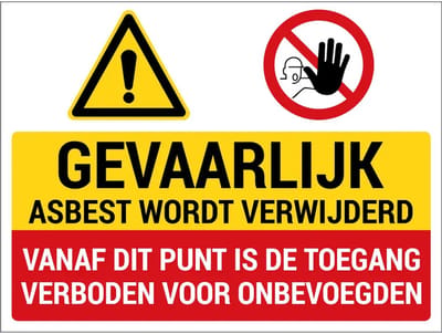 Gevaarlijk asbest wordt verwijderd sticker | 20 x 15 cm